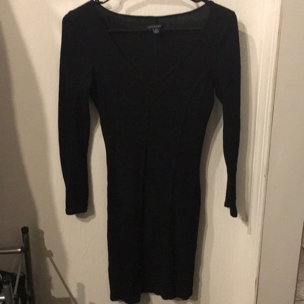 Black long sleeve body con dress